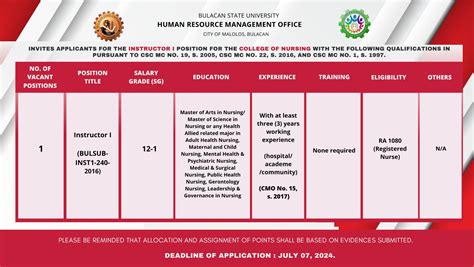 bulsu job vacancies|Bulacan State University.